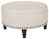 Augusta Round Storage Ottoman, Linen