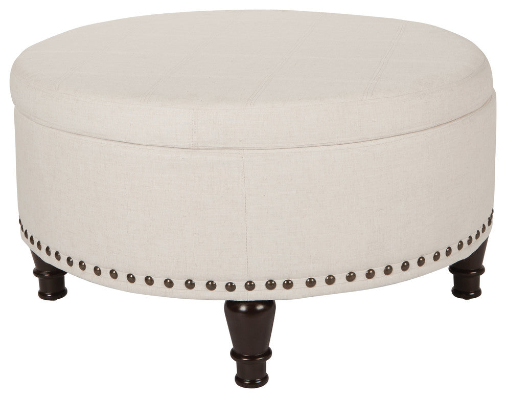Augusta Round Storage Ottoman, Linen