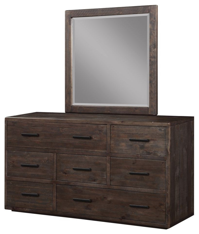 Benzara BM187784 Seven Drawer Wooden Dresser With Metal Pull Handles, Brown