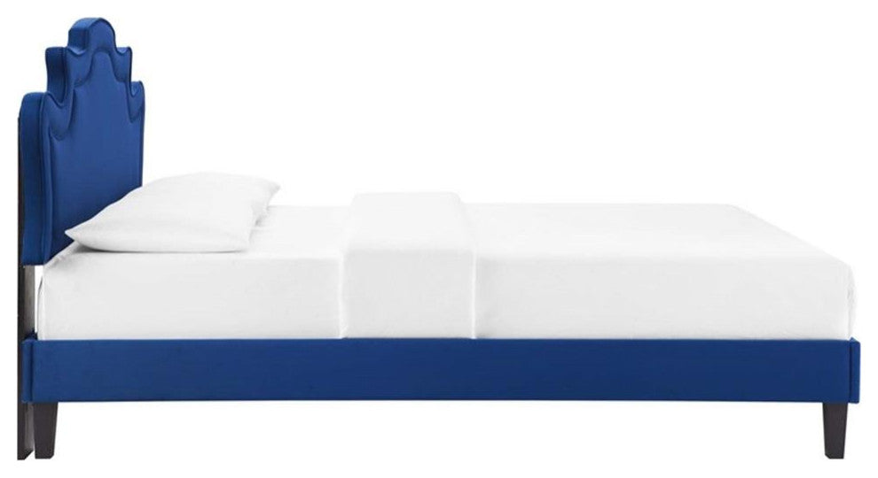 Modway Neena Modern Performance Velvet King Bed in Navy Finish