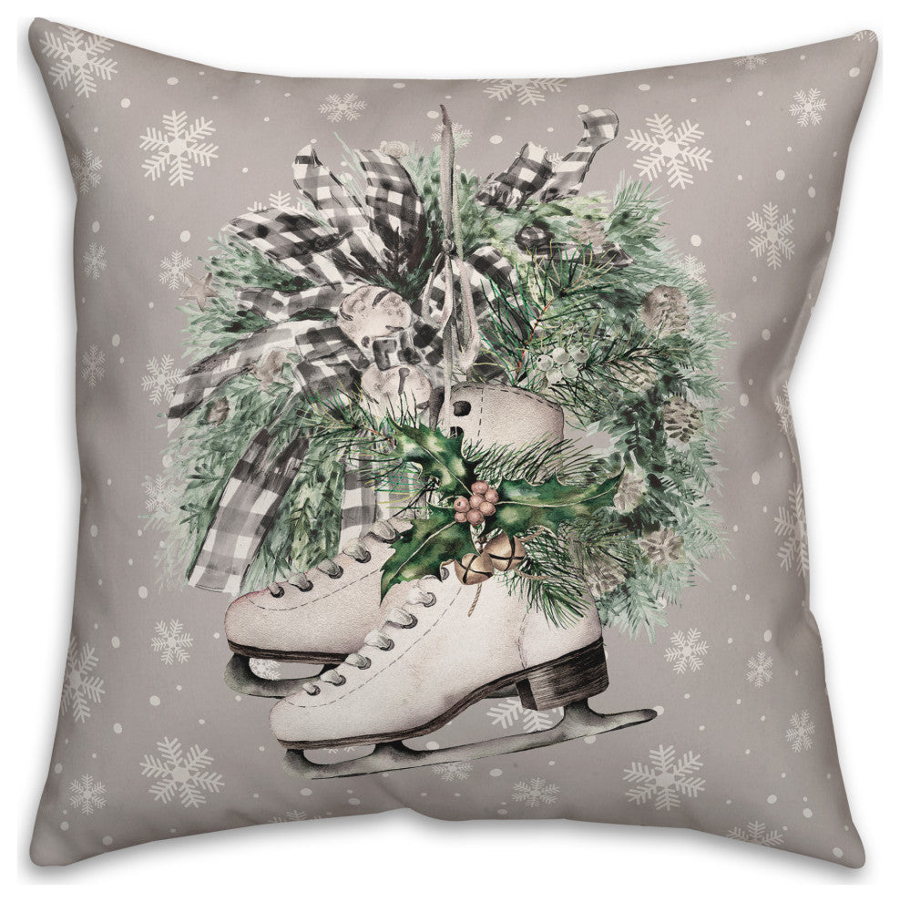 Neutral Ice Skates Wreath 18 x 18 Spun Poly Pillow