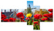 Tulips in the Netherlands Village, Floral Canvas Art Print, 60"x32", 5 panels