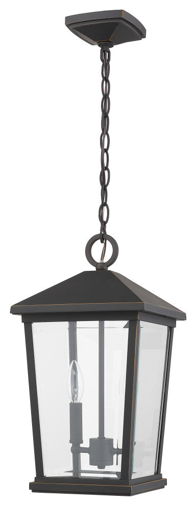 Zlite 568CHB-ORB 2-Light Outdoor Chain Mount Ceiling Fixture, Clear Beveled