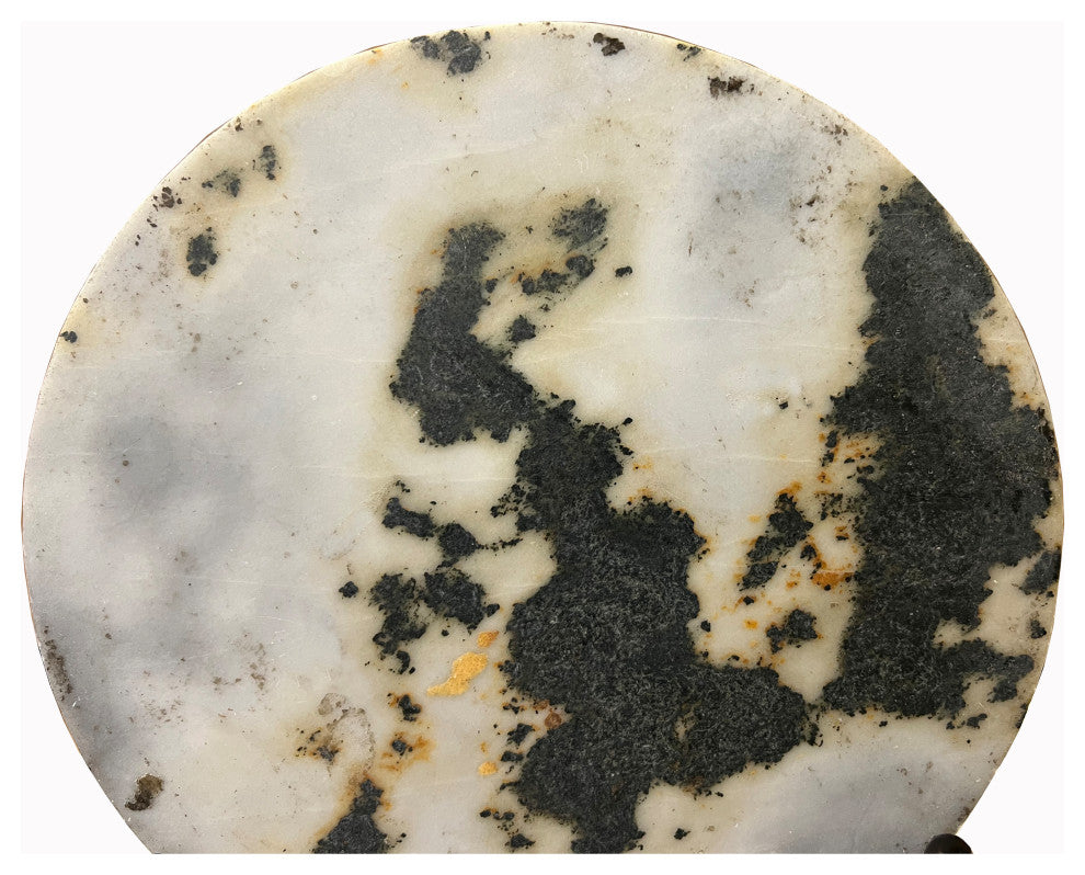 Chinese Natural Dream Stone Round White Fengshui Plaque Birdcage, Hws2255