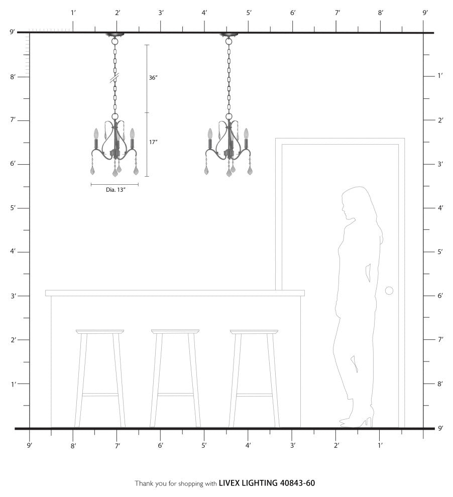 Livex Lighting Caterina 3 Light Antique White Petite Chandelier