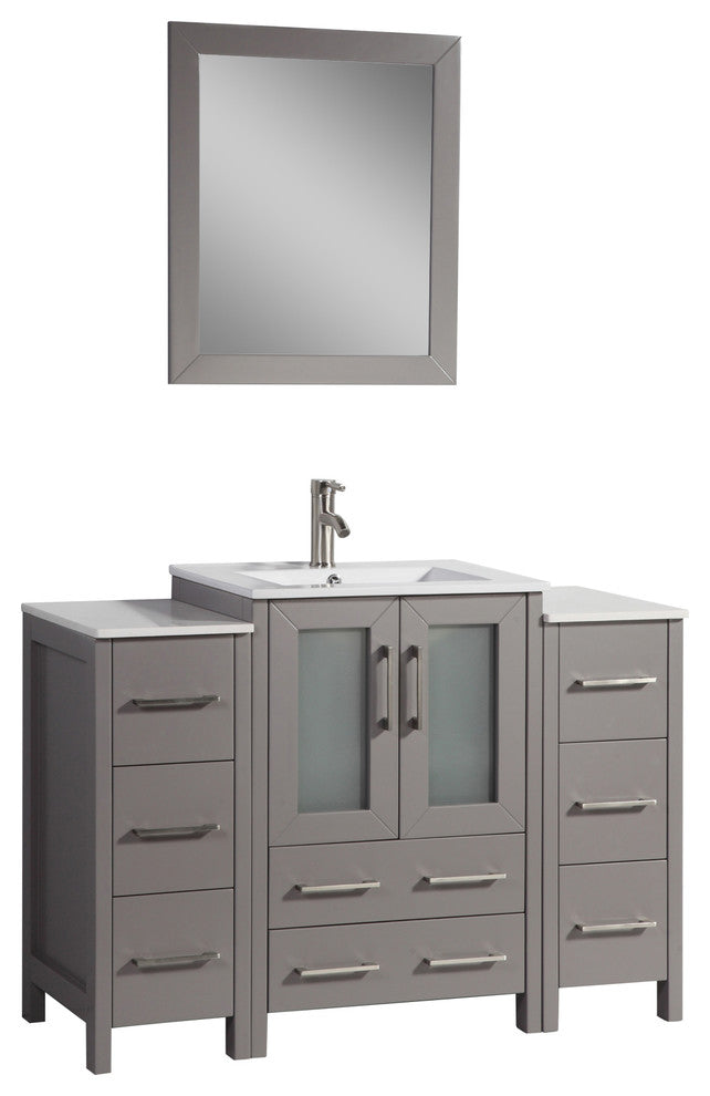 Vanity Art Vanity Set With Ceramic Top, 48", Gray, Standard Mirror