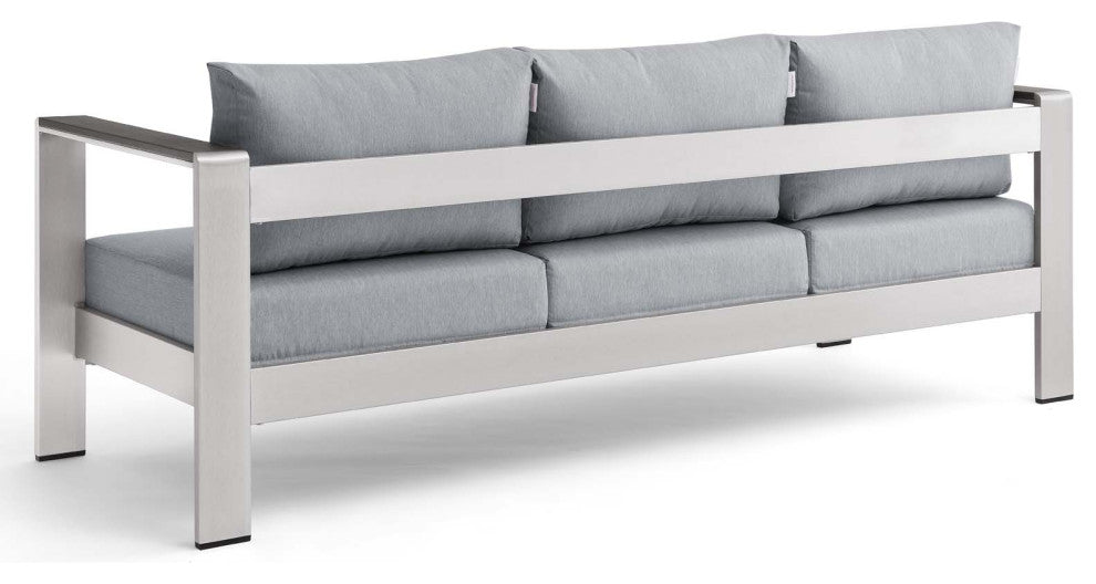 Lounge Sofa, Aluminum, Metal, Silver Gray, Modern, Outdoor Patio Bistro