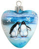 Hand Painted Scenic Glass Ornament Penguins Pals Heart