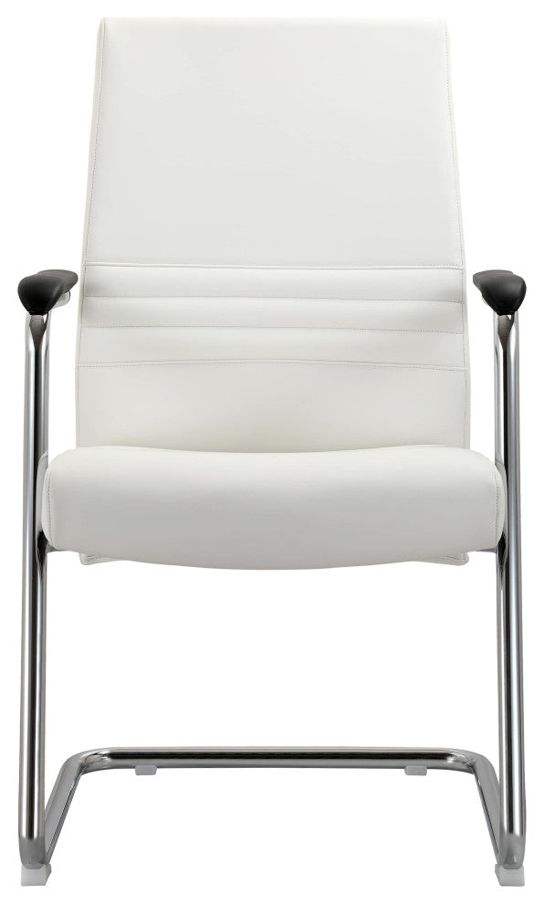 LeisureMod Aleen Office Chair With Upholstered Seat and Metal Armrest, White