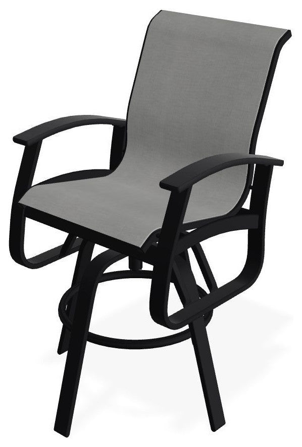 Belle Isle Sling Bar Height Outdoor Swivel Armchair, Alloy/Black