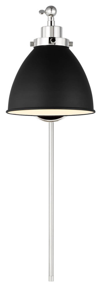 Wellfleet Single Arm Dome Task Sconce, Midnight Black and Polished Nickel