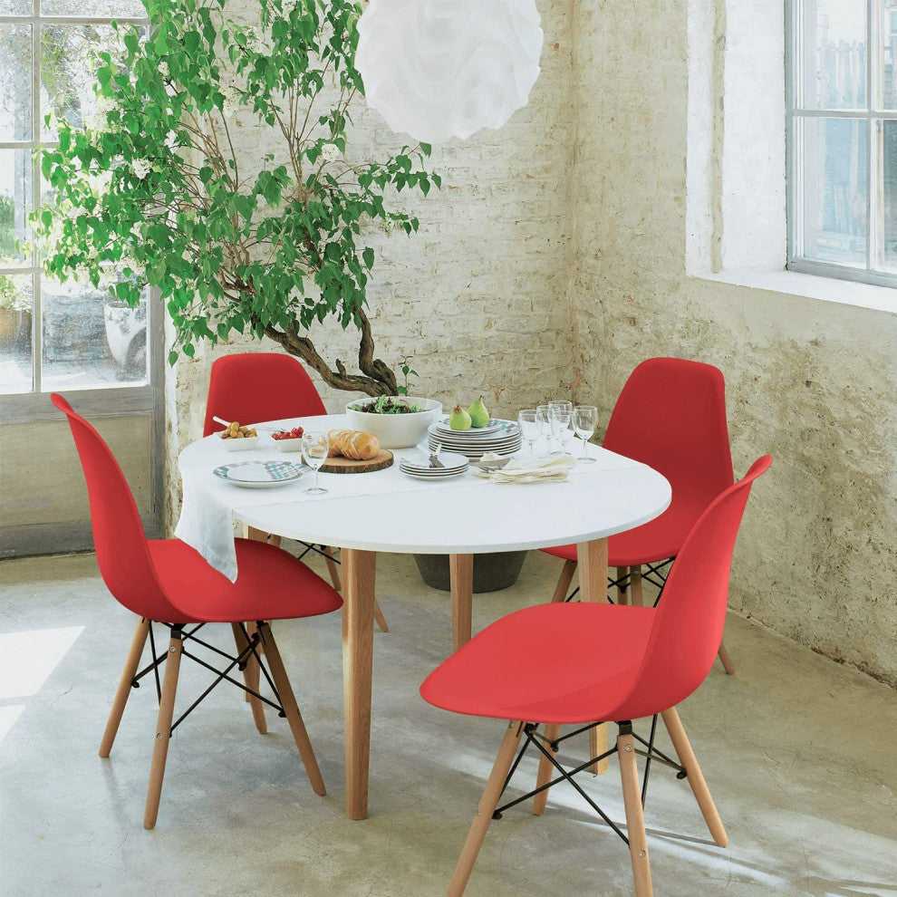 Mid Century Modern Dining Chair for Kitchen, Dining, Living Room Set of 4, Red