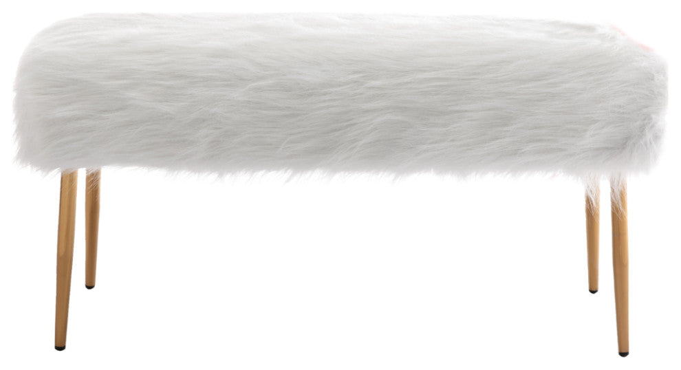 Layla Vanity Bench, White Faux Fur