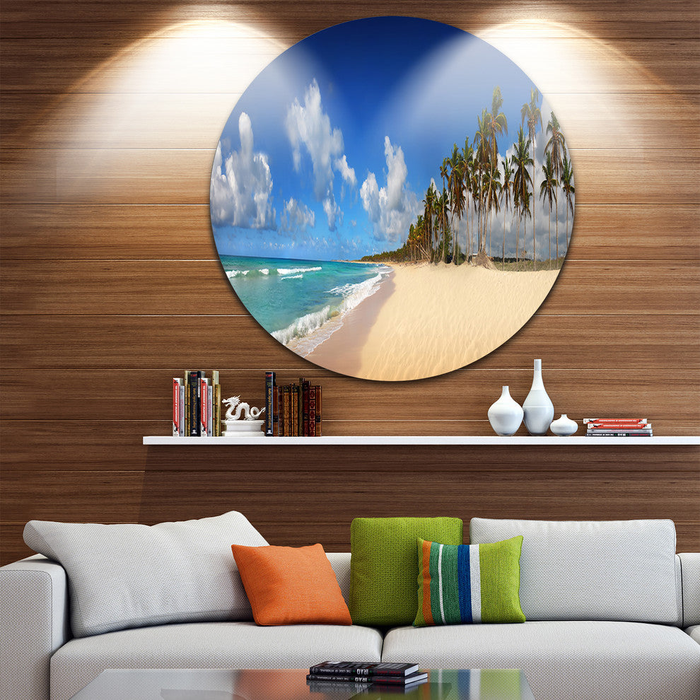 Tropical Exotic Beach, Landscape Photography Round Metal Wall Art, 36"