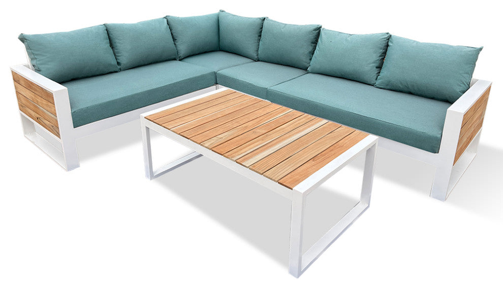 Denver 5-Piece Aluminum Outdoor Patio Sectional Sofa Set with Cushions, Cast Breeze Acrylic
