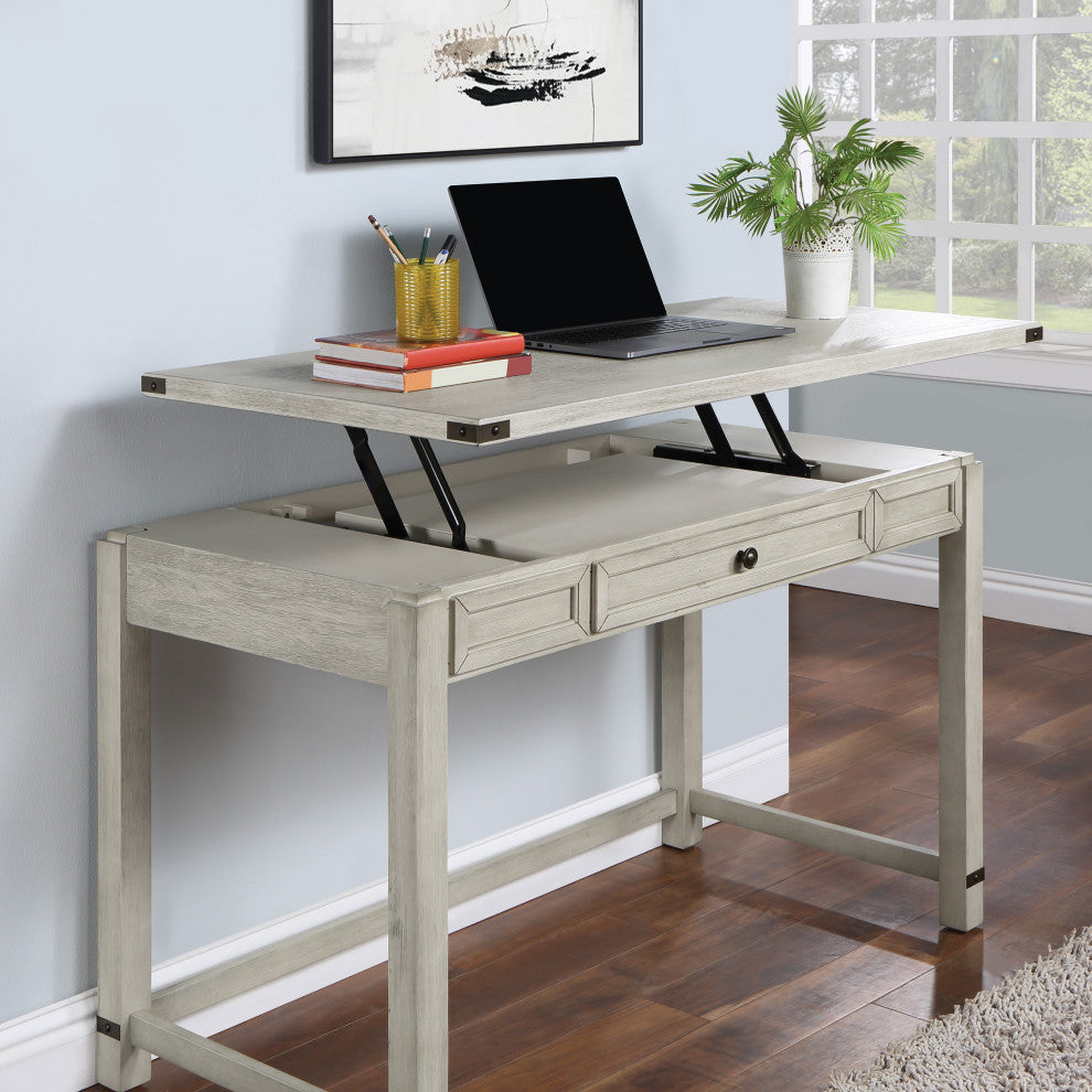 Baton Rouge 48" Work Smart Sit-to-Stand Lift Desk in Brushed Walnut Finish, Champagne Oak