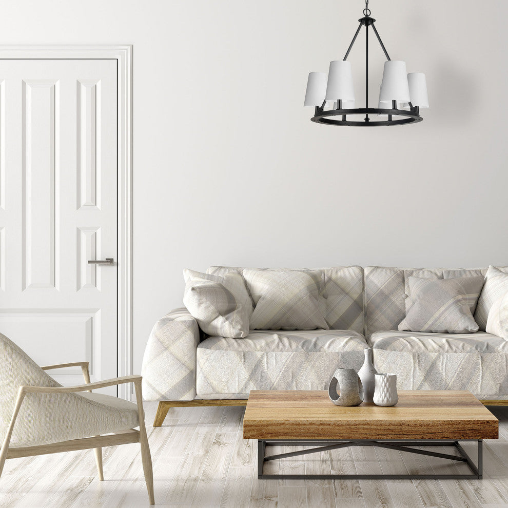Colby Transitional 6 Light Matte Black White Metal Chandelier