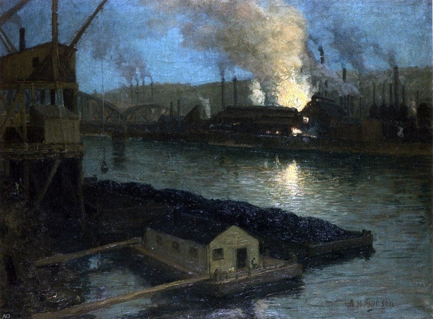 Aaron Harry Gorson Pittsburgh Mills at Night, 21"x28" Gallery Wrapped Canvas