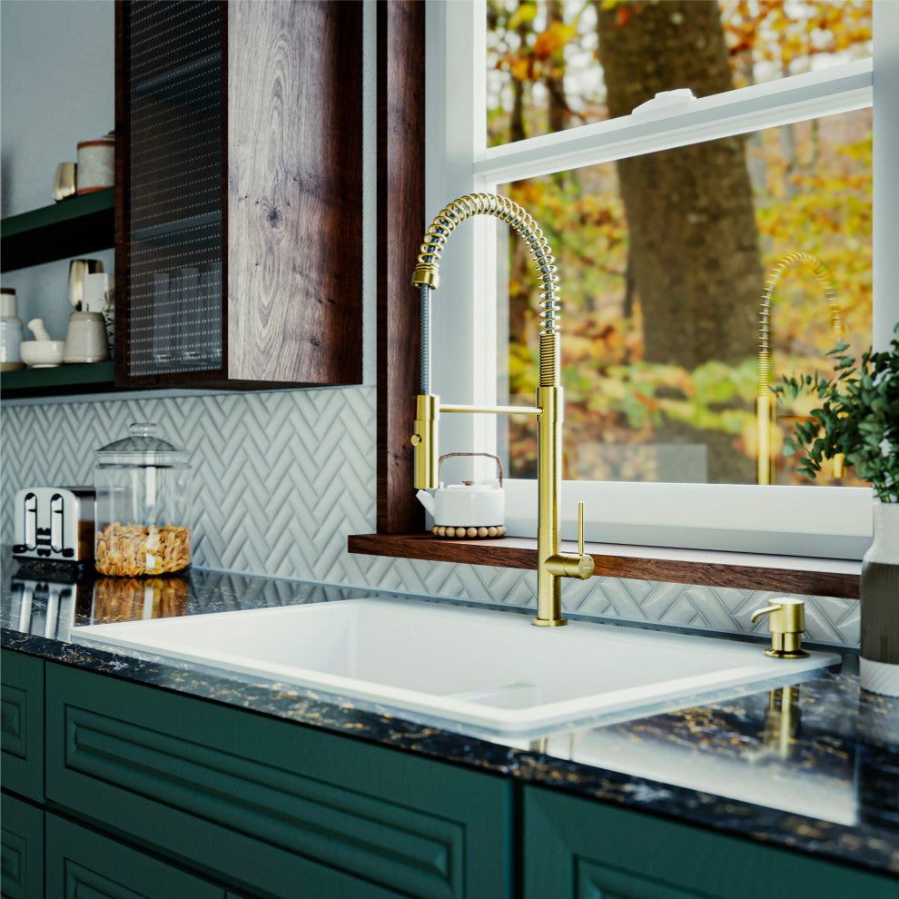 Karran Single-Handle Pull-Down Sprayer Kitchen Faucet, Brushed Gold