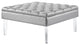 Fernanda PU Leather Tufted with Nailhead Trim  Acrylic Legs Ottoman, Silver