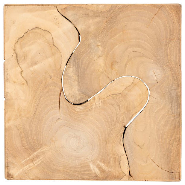 Teak Slice Pedestal, Square, Bleached, Small