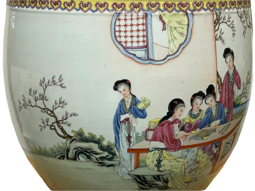 Vintage Chinese Handpainted People Scenery Porcelain Round Pot Vase