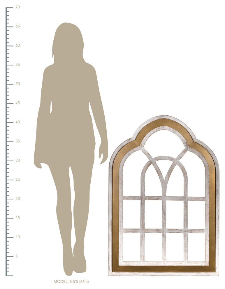 Distressed White and Gold Cathedral WindowWall Decor