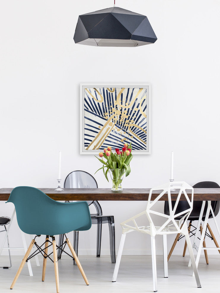 "Blue and Gold Strokes" Framed Painting Print, 24"x24"