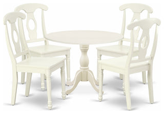 5 Pc Dining Set, 1 Drop Leaves Dining Table, 4 Linen White Chairs, Linen White