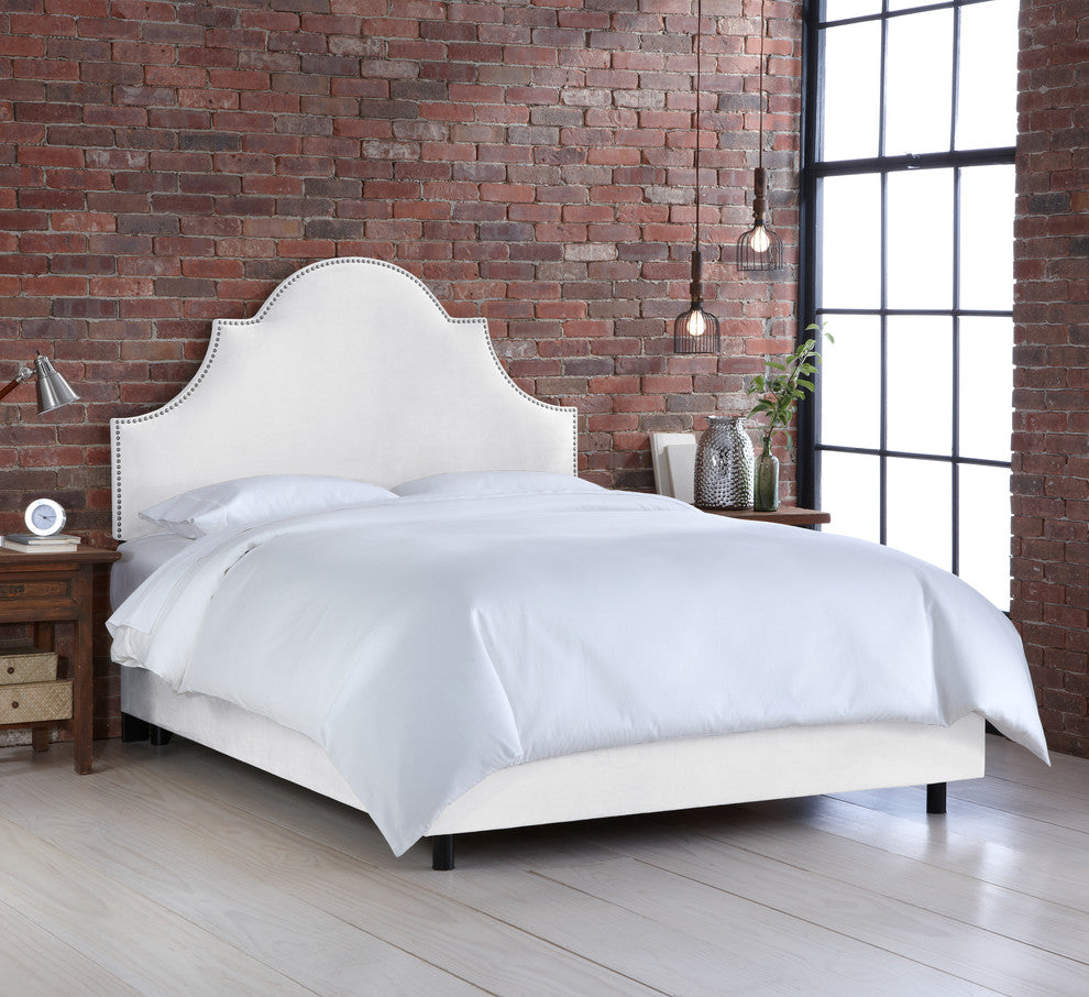Taylor Nail Button High Arch Notched Bed, Velvet White, Queen