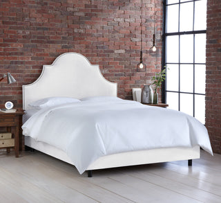 Taylor Nail Button High Arch Notched Bed, Velvet White, Queen