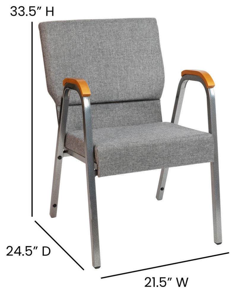 HERCULES Series 21"W Stacking Wood Chair, Gray Fabric and Silver Vein Frame