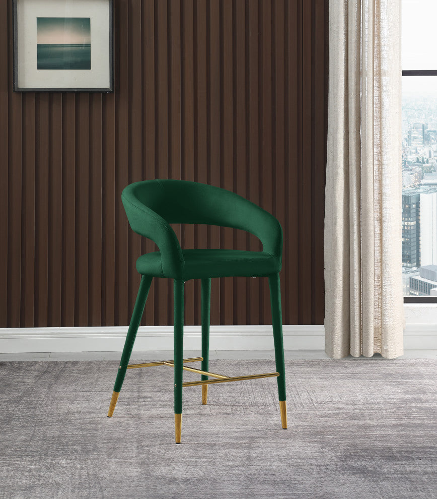 Destiny Counter Stool, Green, Velvet