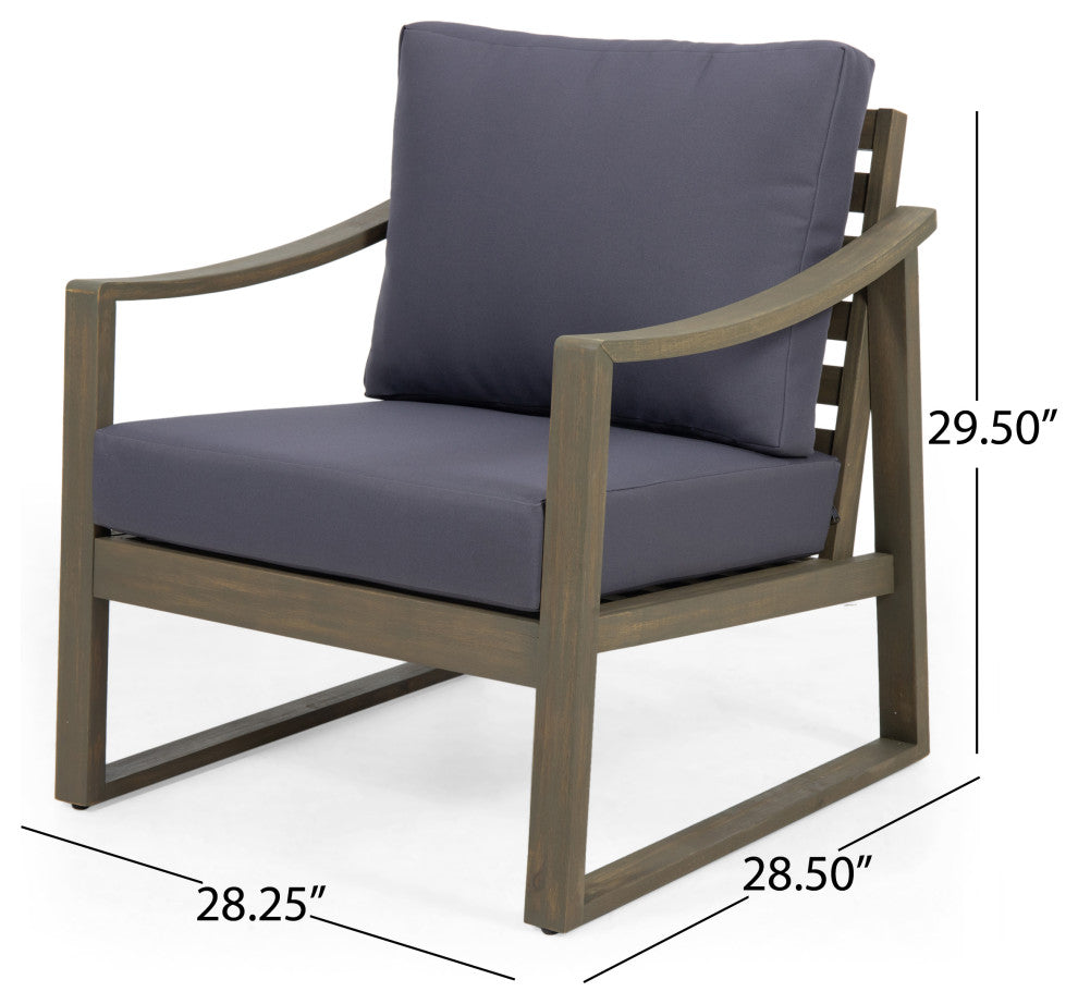 Johnlucas Outdoor Acacia Wood Club Chair With Cushion, Gray/Dark Gray