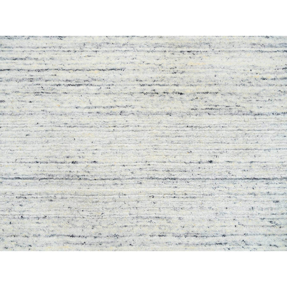 Ivory Pure Wool Hand Loomed Plain Modern Striped Design Round Rug, 7'10"x7'10"