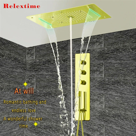 Led Rainfall Shower System, Handheld Shower by Fontana, Brushed Gold
