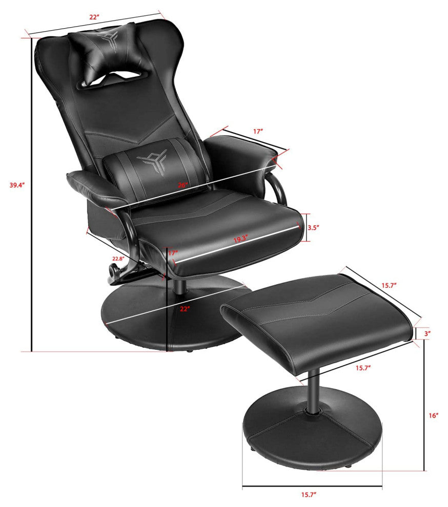 Elecwish Swivel Gaming Recliner Chair - Reclining PU Leather Lounge Armchair, Bl