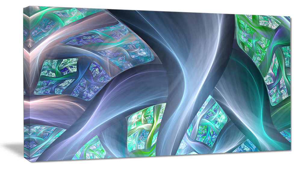 Blue Fractal Exotic Plant Stems, Abstract Canvas Art Print, 40x20
