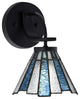 Cavella 1 Light Wall Sconce, Matte Black Finish, 7" Sea Ice Art Glass