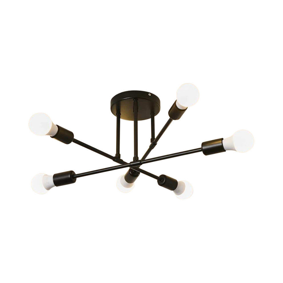 Farmhouse Semi Flush Mount Ceiling Light Fixture, 6 Light, Black Ceiling Lamp