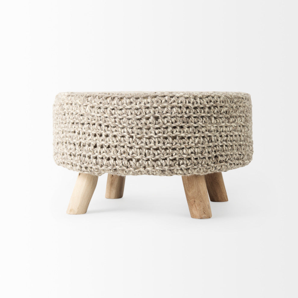 Bina Light Gray 4-Legged Wool Stool