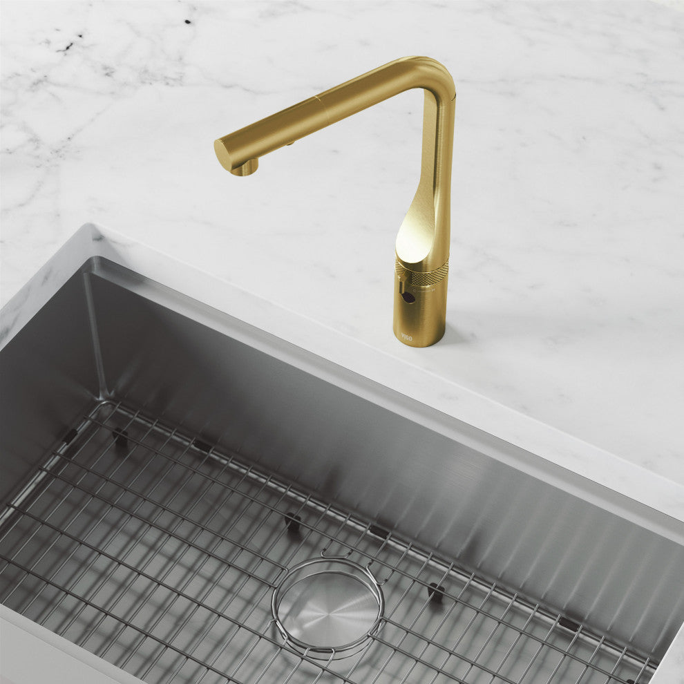 VIGO Jewel 15" H Touchless Pull-Out Sprayer Kitchen Faucet, Matte Brushed Gold