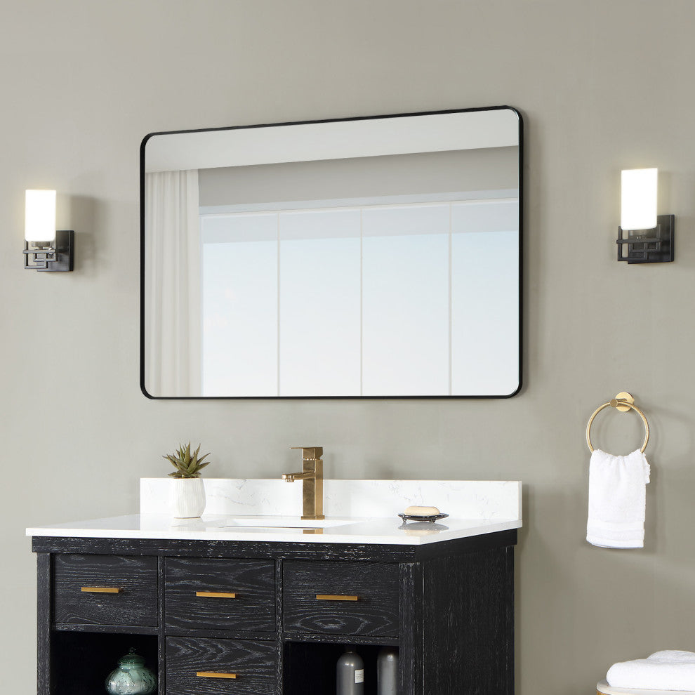 Nettuno Rectangle Bathroom/Vanity Aluminum Framed Wall Mirror, Matt Black, 48"