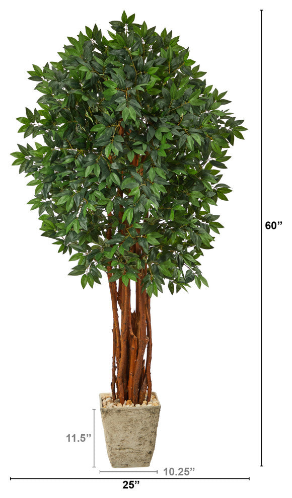 6' Lychee Artificial Tree, Country White Planter