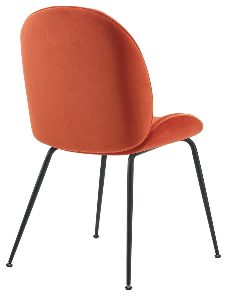 Scoop Black Powder Coated Steel Leg Velvet Dining Chairs Set of 2, Orange