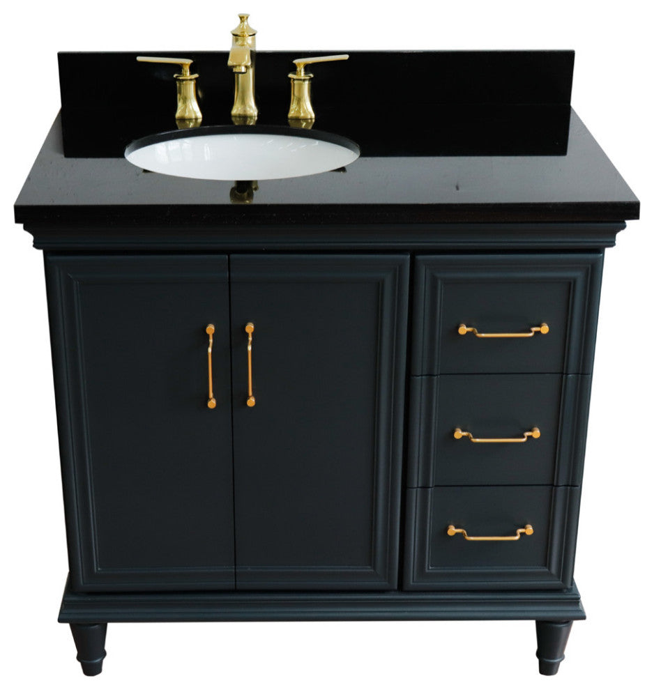 37" Single Vanity, Dark Gray Finish With Black Galaxy