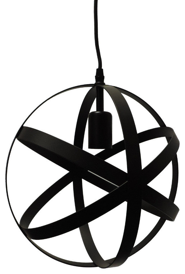 Spherical Orb Shape Metal Globe Pendant, Black
