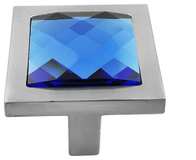 MultiFaceted Blue Aquamarine Brushed Nickel Square Manor Knob