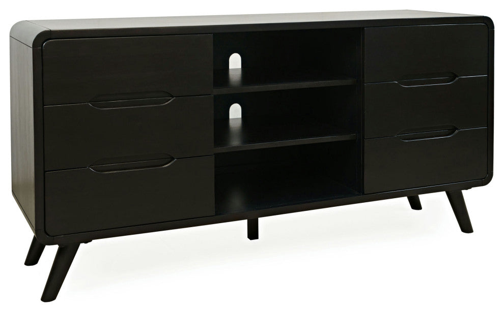 Marlowe 64" Curved Media Console TV Stand with Tapered Legs and Storage Drawers