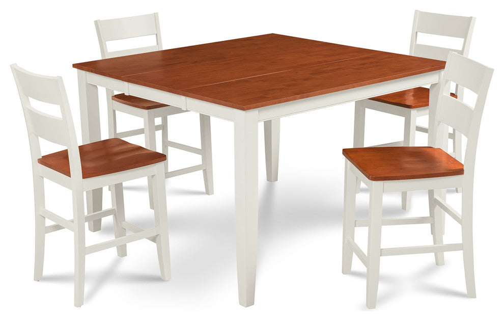 Sunderland Counter 5 Piece Dining Set with 18" Butterfly Leaf, White and Cherry
